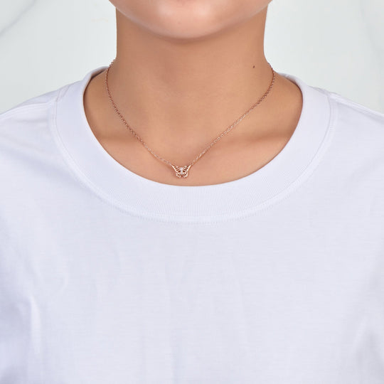 Rose Gold Plated Butterfly Necklace Created with Zircondia® Crystals - Philip Jones Jewellery
