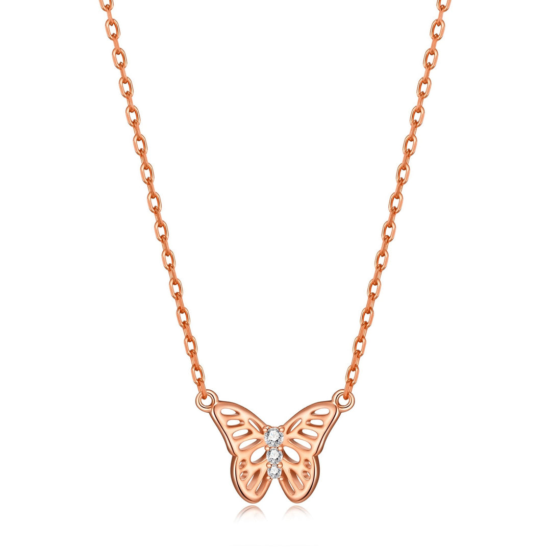 Rose Gold Plated Butterfly Necklace Created with Zircondia® Crystals - Philip Jones Jewellery