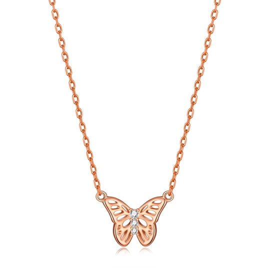 Rose Gold Plated Butterfly Necklace Created with Zircondia® Crystals - Philip Jones Jewellery