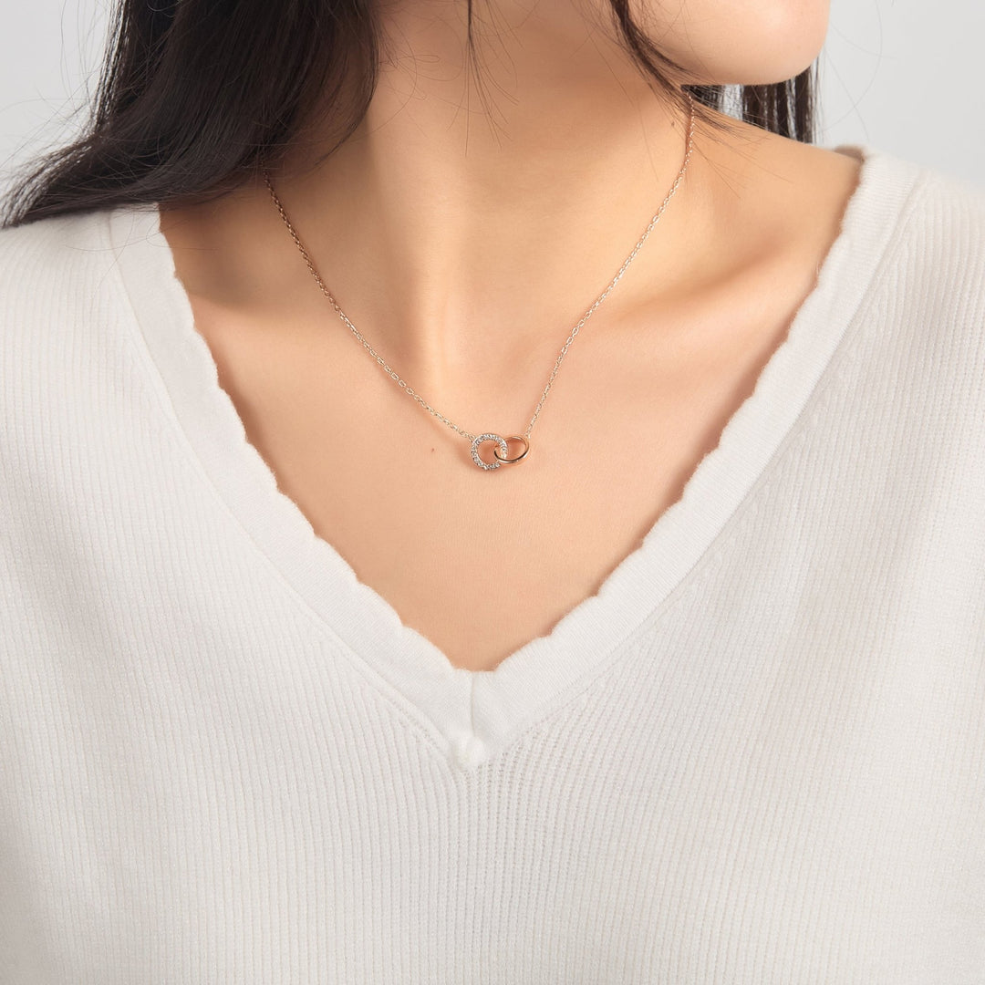 Rose Gold Plated Circle Link Necklace Created with Zircondia® Crystals - Philip Jones Jewellery