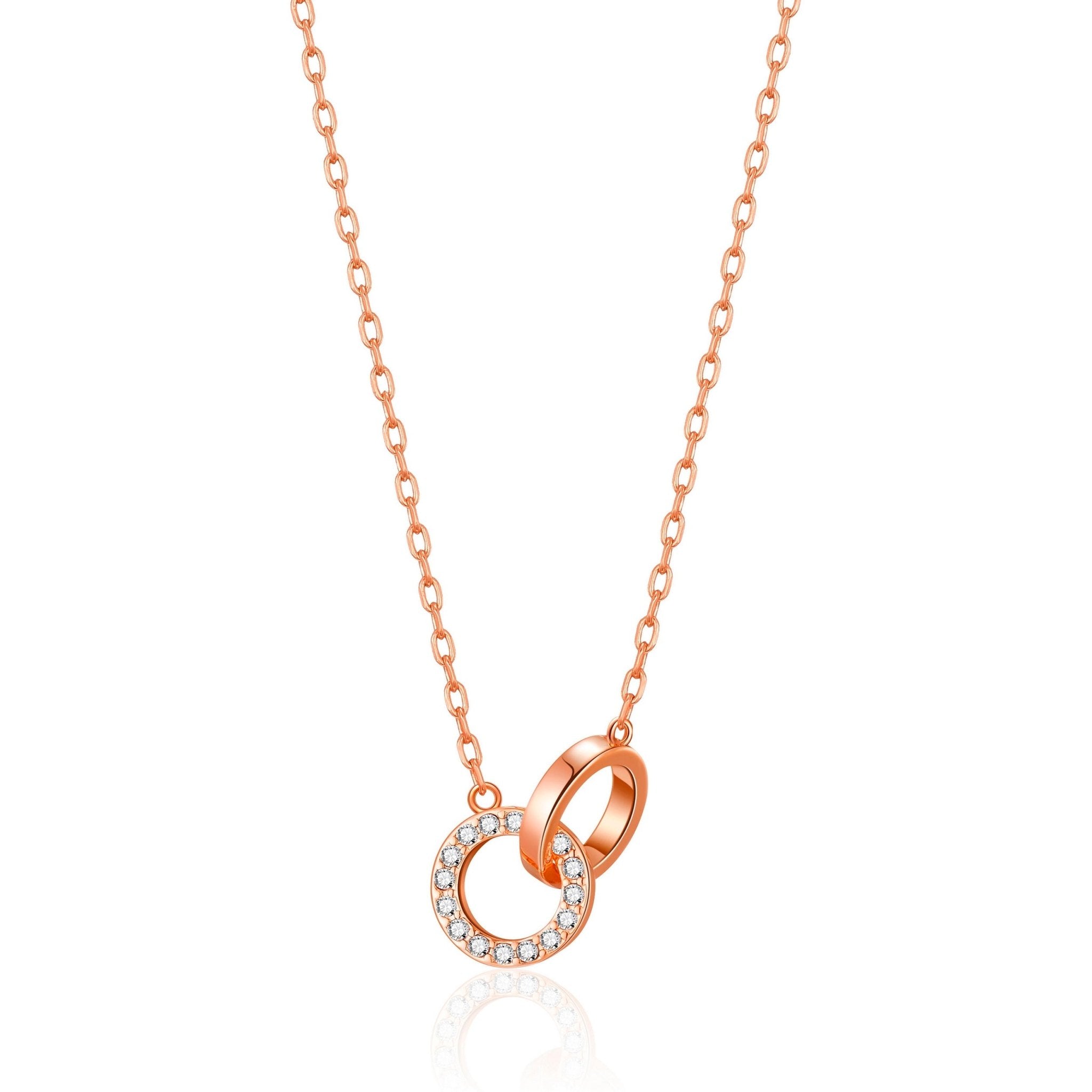 Rose Gold Plated Circle Link Necklace Created with Zircondia® Crystals - Philip Jones Jewellery