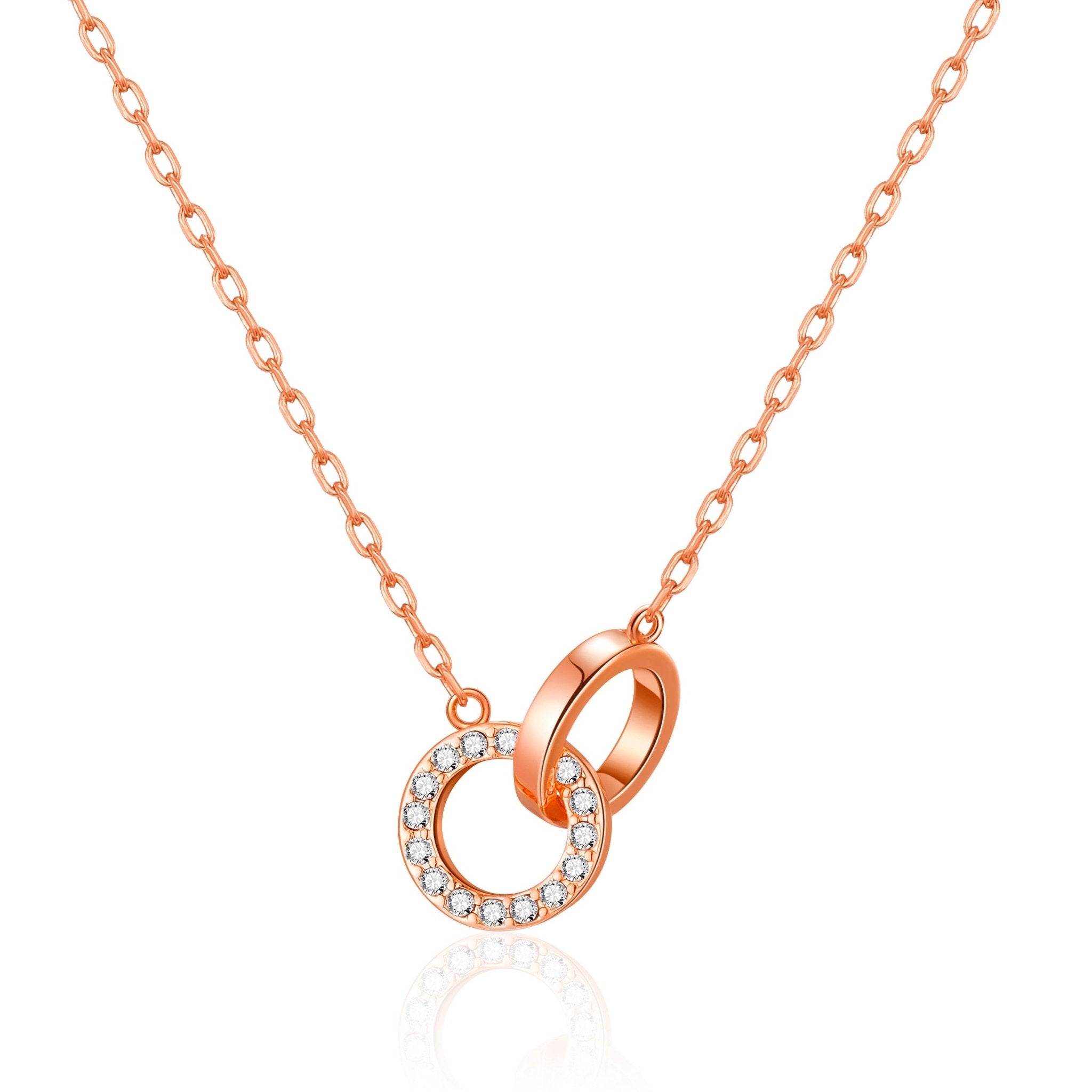 Rose Gold Plated Circle Link Necklace Created with Zircondia® Crystals - Philip Jones Jewellery