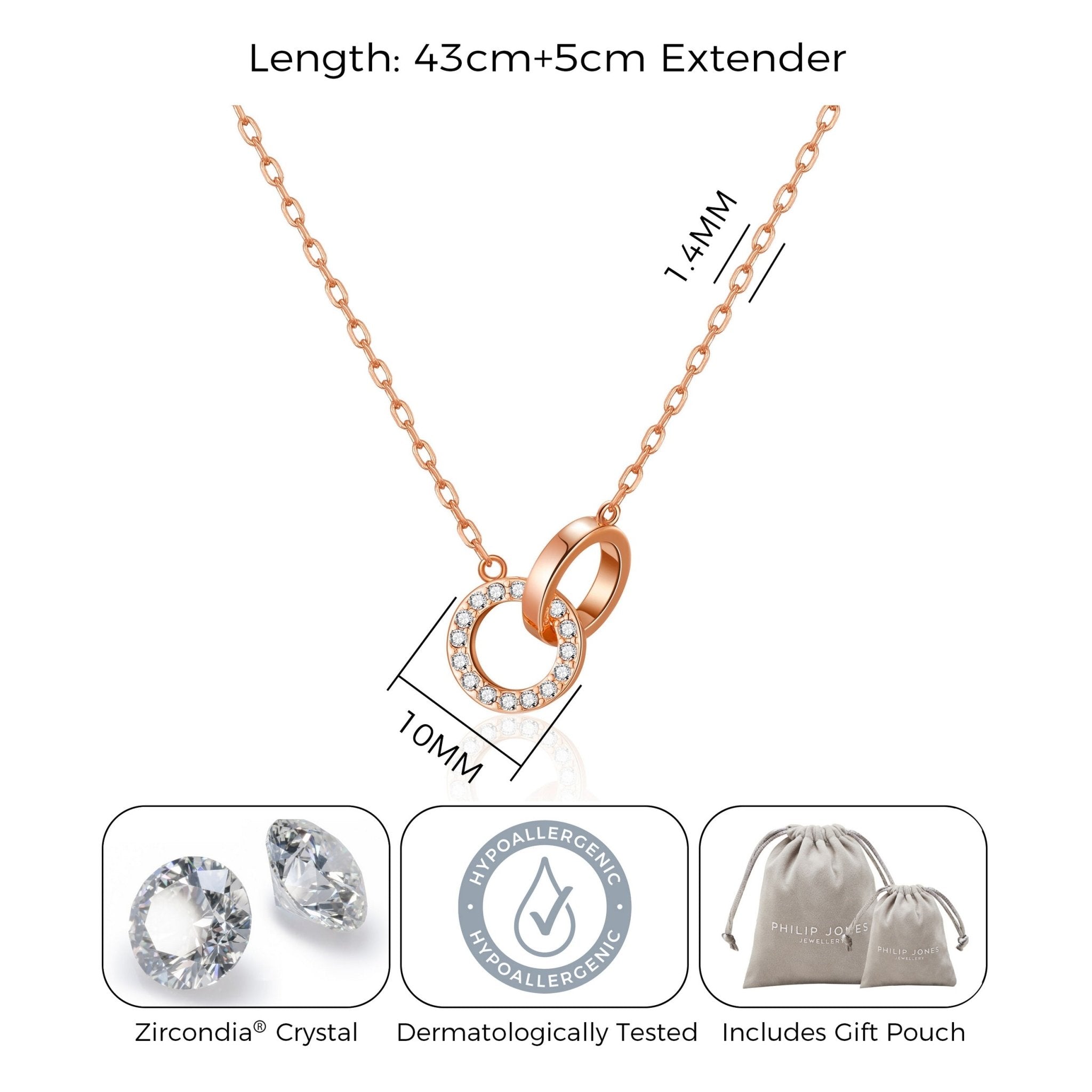 Rose Gold Plated Circle Link Necklace Created with Zircondia® Crystals - Philip Jones Jewellery