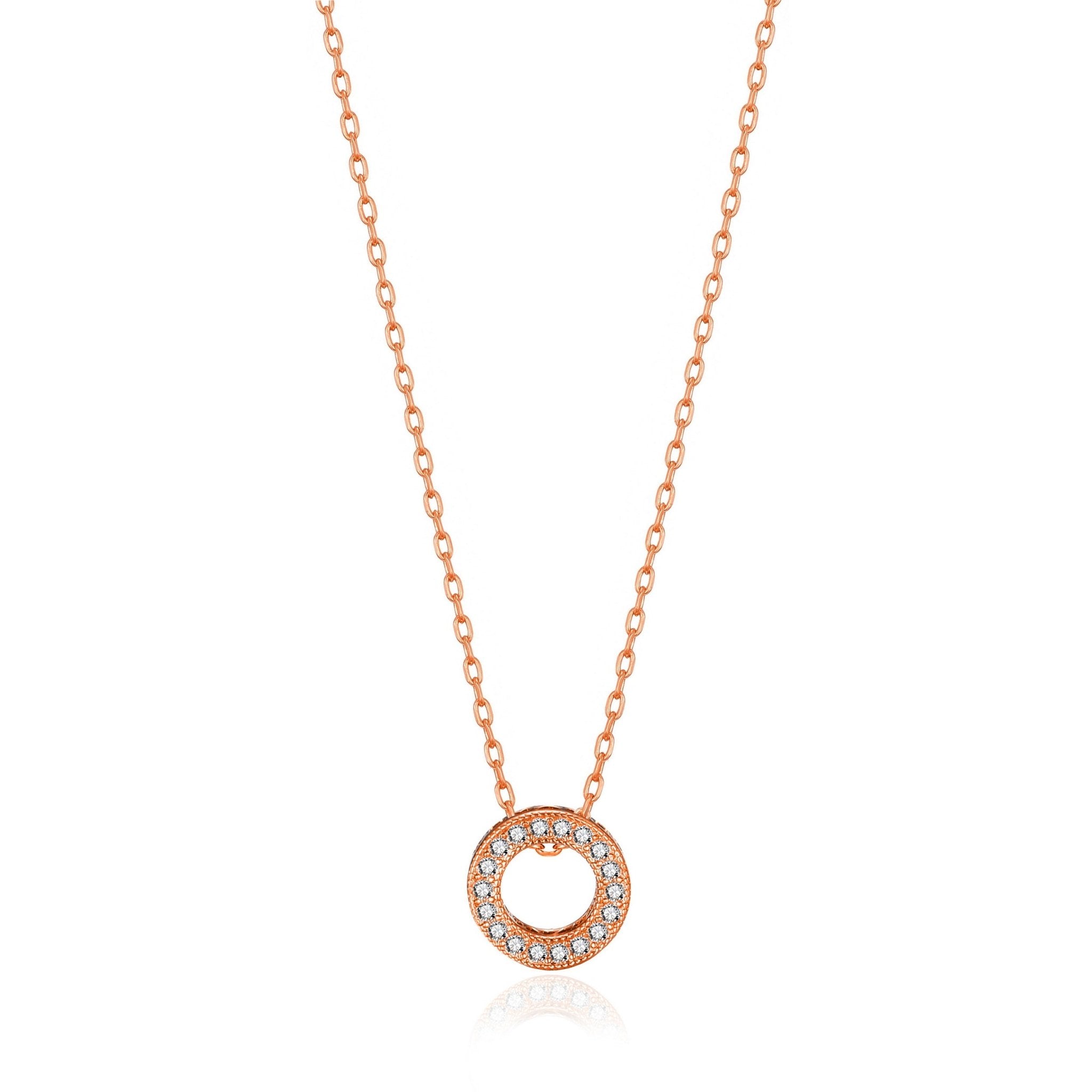 Rose Gold Plated Circle of Life Necklace Created with Zircondia® Crystals - Philip Jones Jewellery