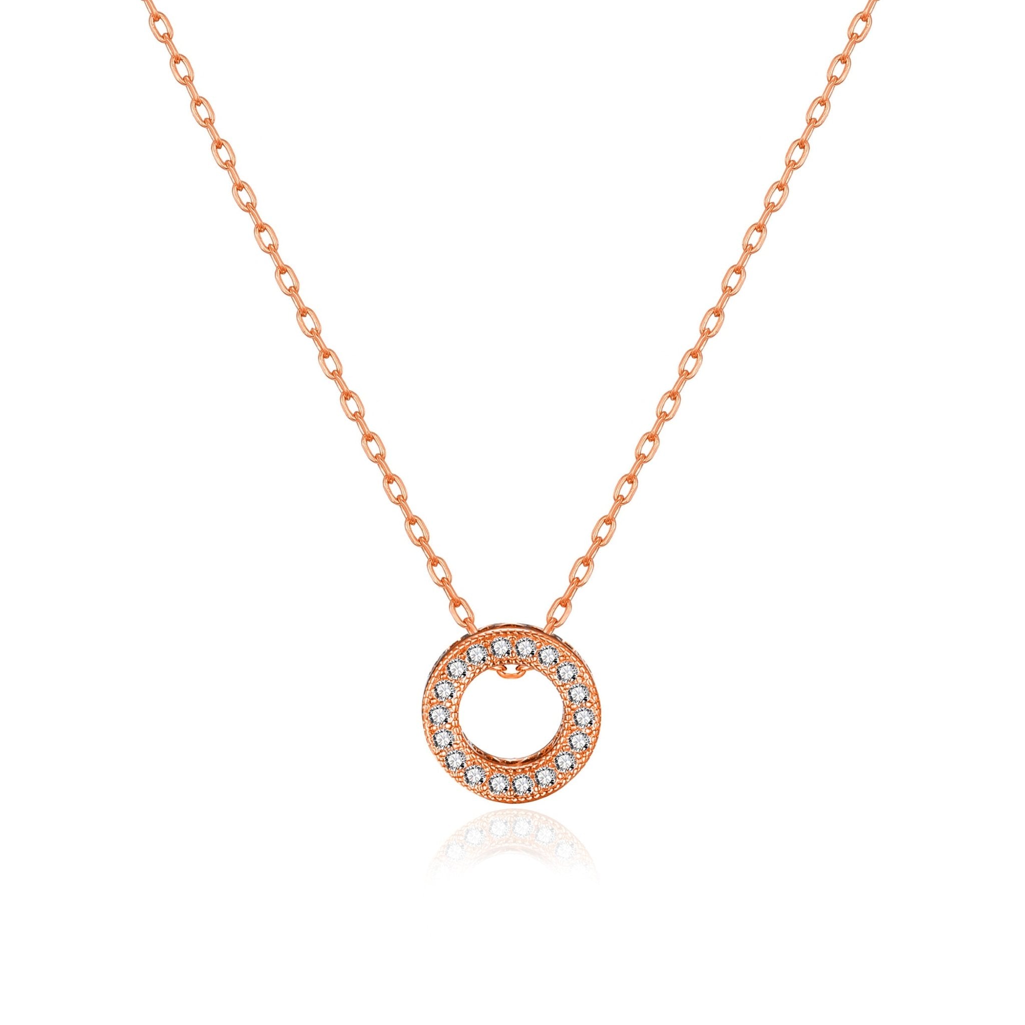 Rose Gold Plated Circle of Life Necklace Created with Zircondia® Crystals - Philip Jones Jewellery