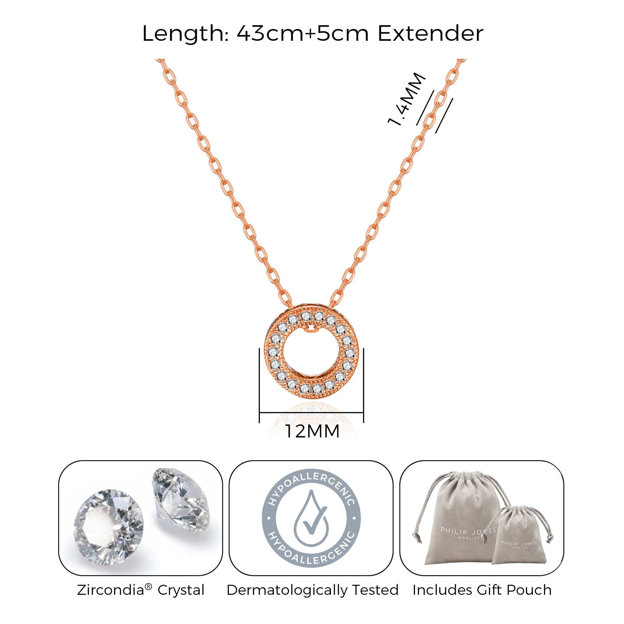 Rose Gold Plated Circle of Life Necklace Created with Zircondia® Crystals - Philip Jones Jewellery