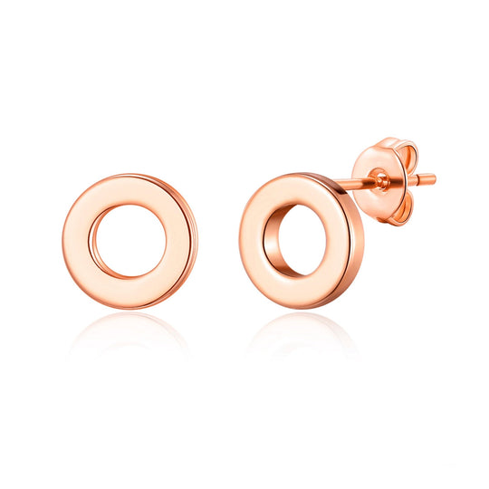 Rose Gold Plated Circle Stud Earrings - Philip Jones Jewellery