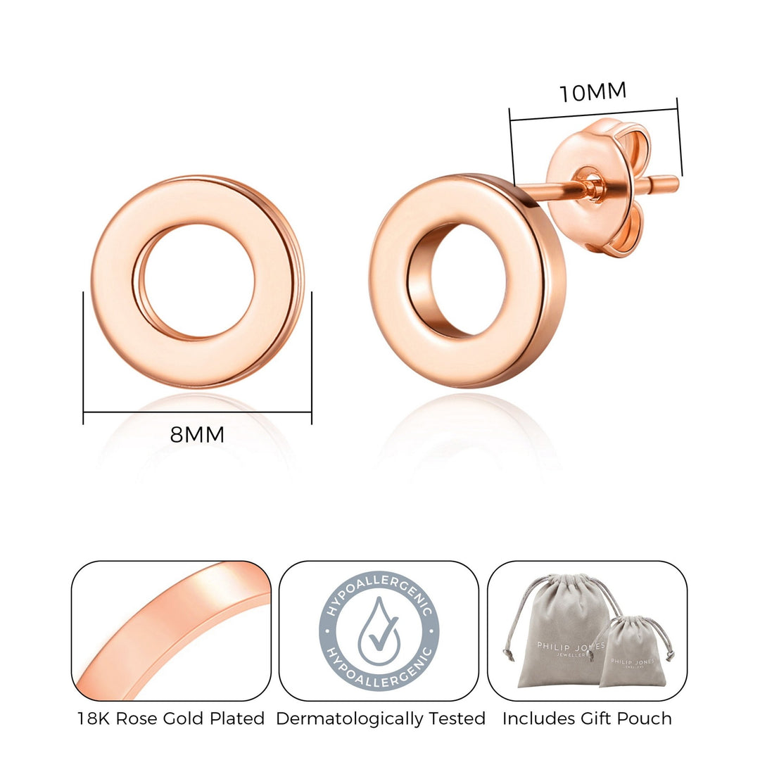 Rose Gold Plated Circle Stud Earrings - Philip Jones Jewellery