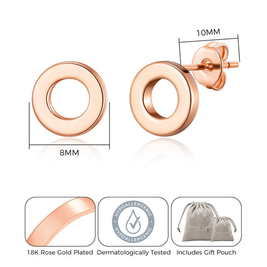Rose Gold Plated Circle Stud Earrings - Philip Jones Jewellery