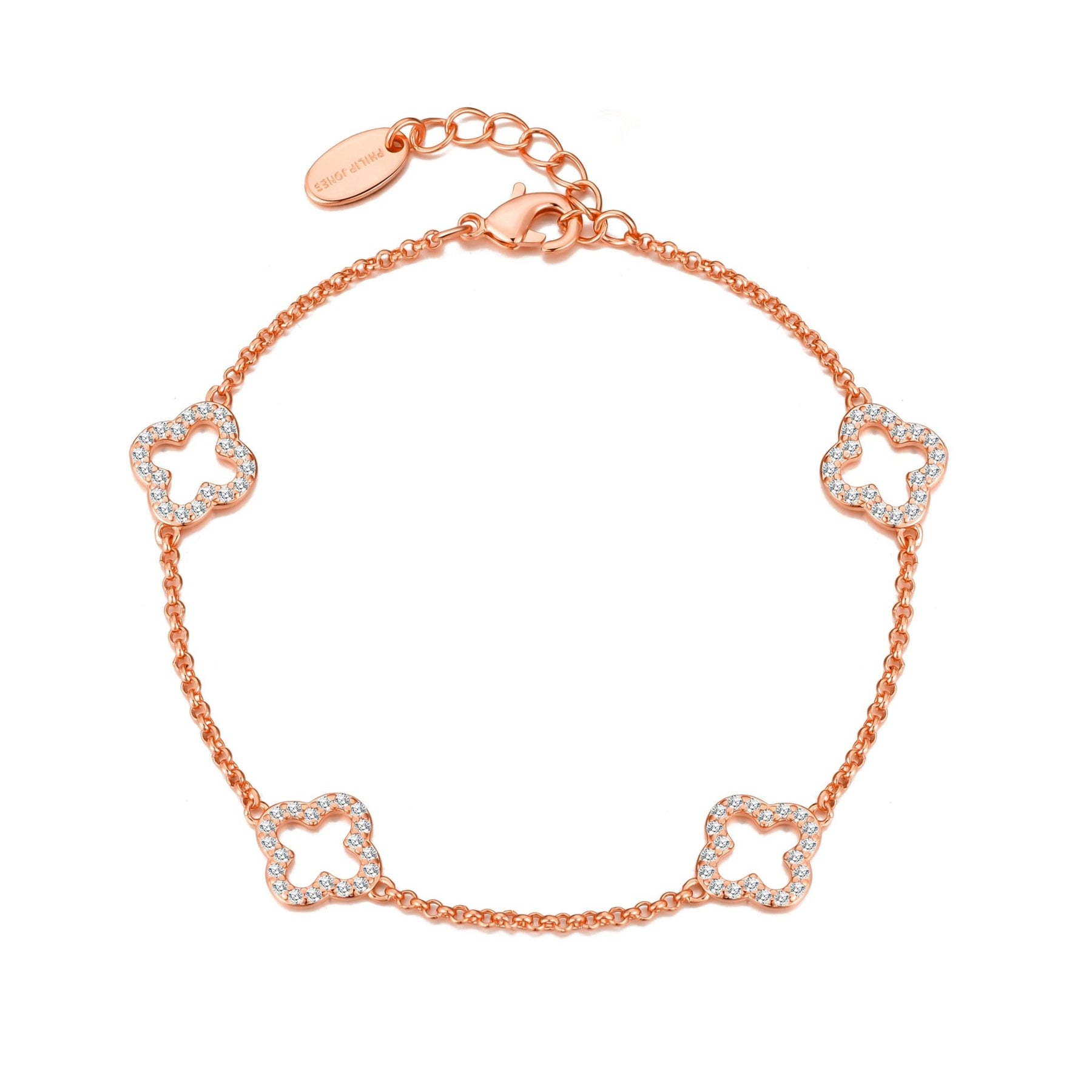 Rose Gold Plated Clover Bracelet Created With Zircondiau00ae Crystals By Philip Jones Jewellery