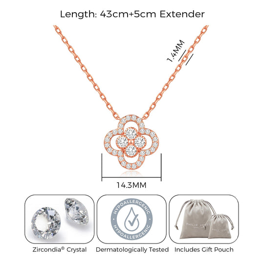 Rose Gold Plated Clover Halo Necklace Created with Zircondia® Crystals - Philip Jones Jewellery