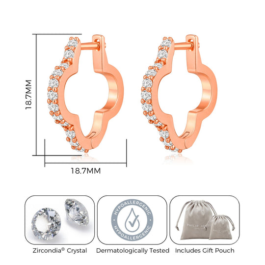 Rose Gold Plated Clover Hoop Earrings Created with Zircondia® Crystals