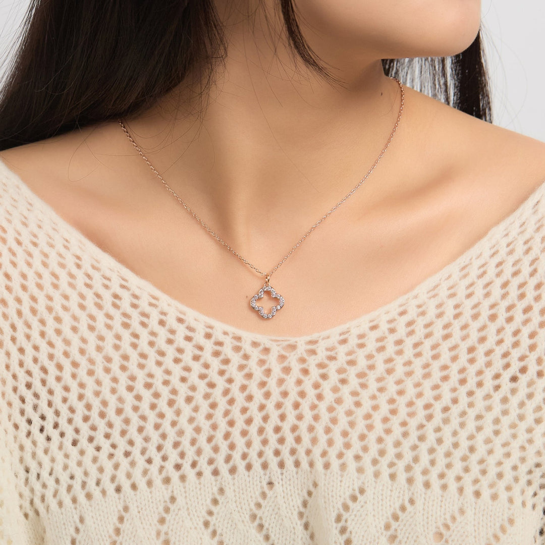 Rose Gold Plated Clover Necklace Created with Zircondia® Crystals - Philip Jones Jewellery