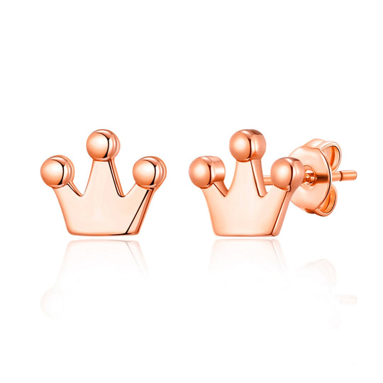 Rose Gold Plated Crown Stud Earrings - Philip Jones Jewellery