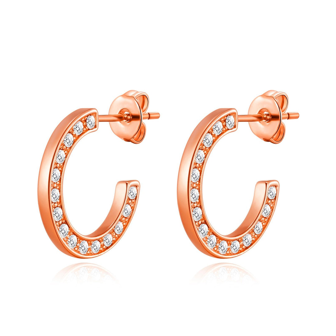 Rose Gold Plated Crystal Edge Hoop Earrings Created With Zircondia® Crystals - Philip Jones Jewellery