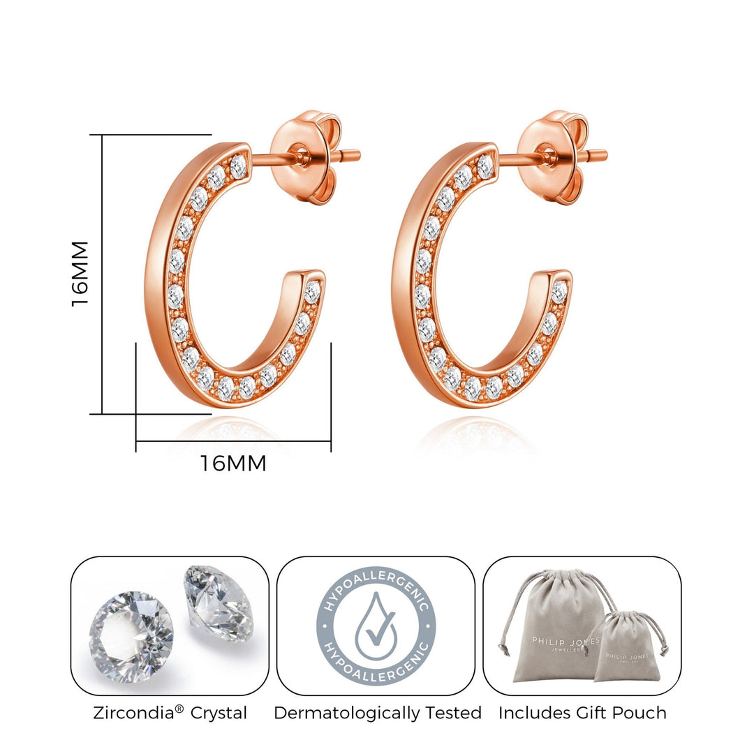Rose Gold Plated Crystal Edge Hoop Earrings Created With Zircondia® Crystals - Philip Jones Jewellery