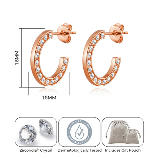 Rose Gold Plated Crystal Edge Hoop Earrings Created With Zircondia® Crystals - Philip Jones Jewellery