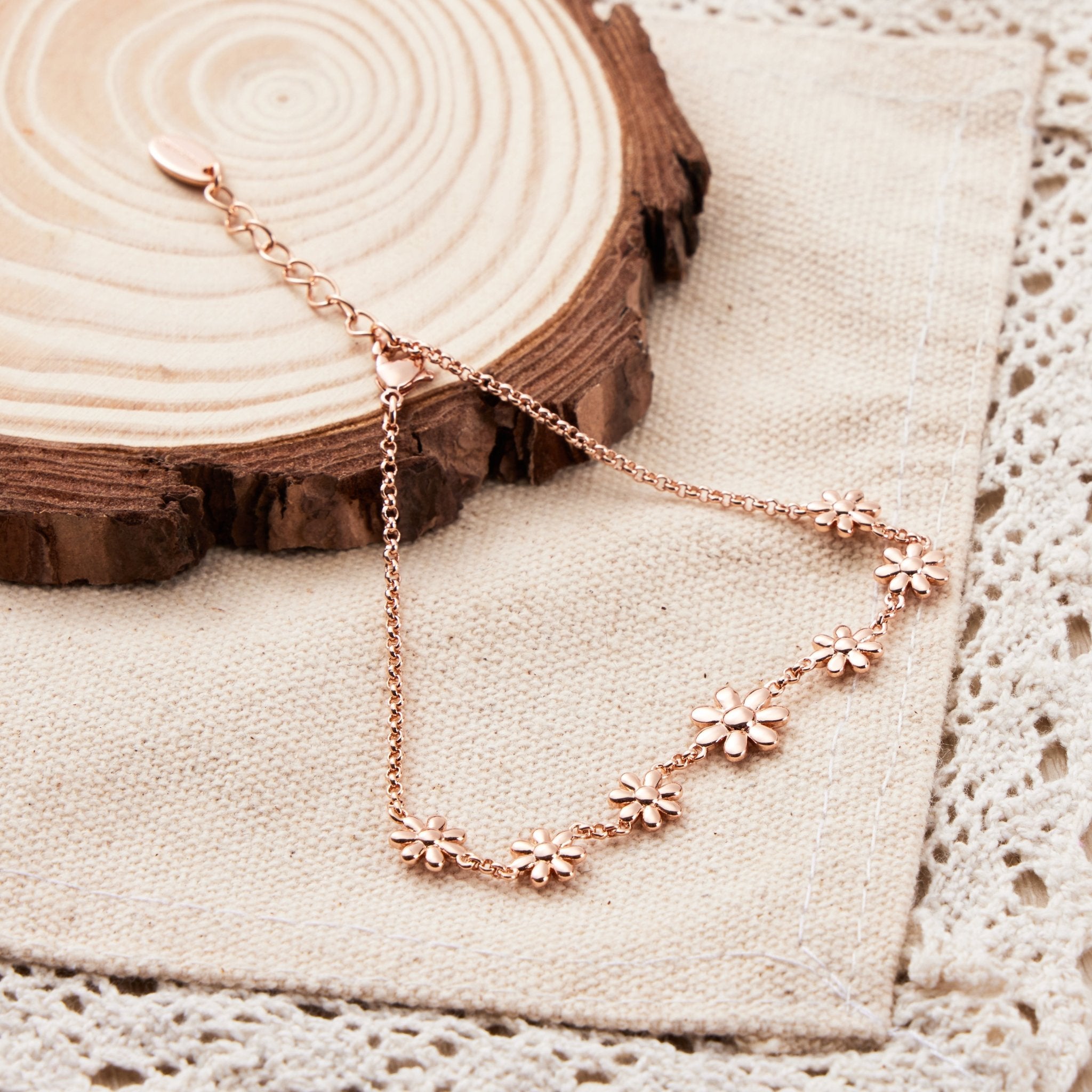 Rose Gold Plated Daisy Bracelet - Philip Jones Jewellery