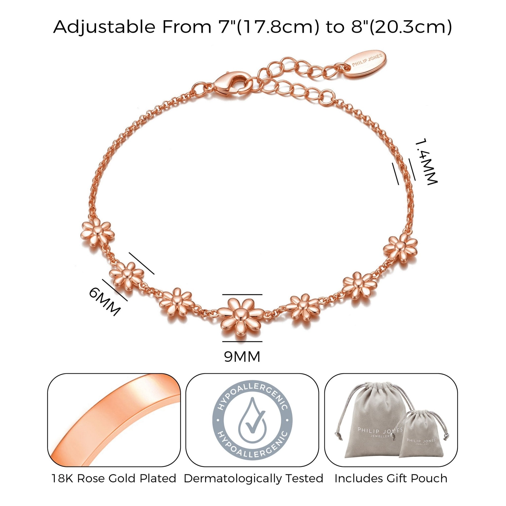 Rose Gold Plated Daisy Bracelet - Philip Jones Jewellery