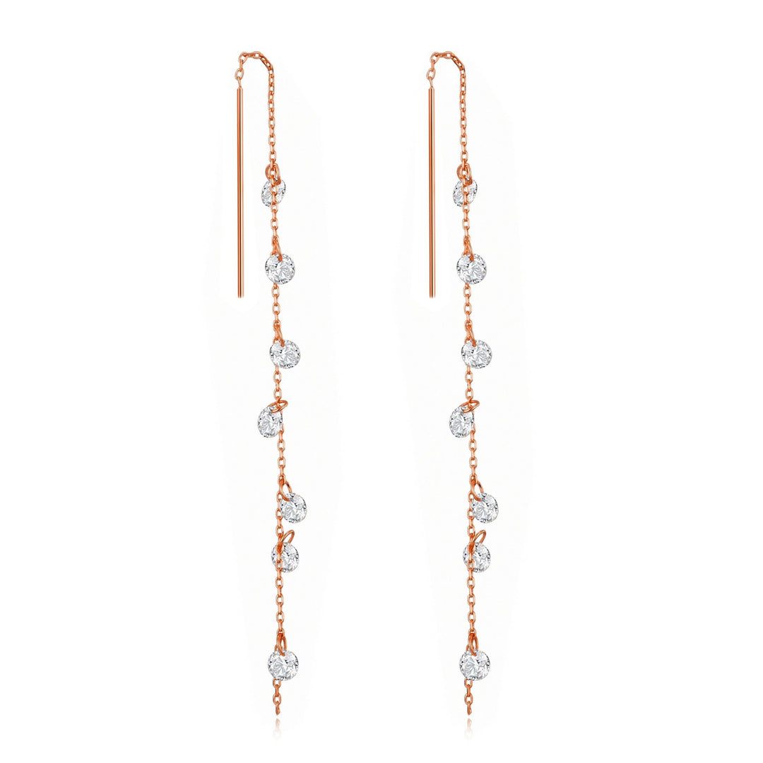 Rose Gold Plated Dangle Thread Earrings Created with Zircondia® Crystals - Philip Jones Jewellery