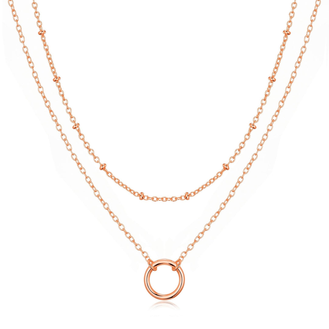 Rose Gold Plated Double Layered Circle Necklace - Philip Jones Jewellery