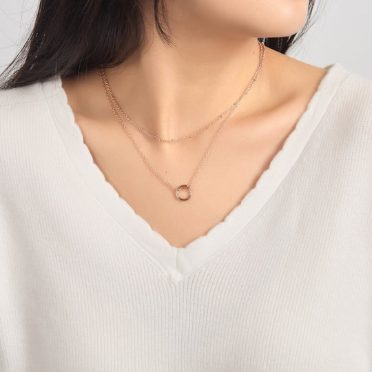 Rose Gold Plated Double Layered Circle Necklace - Philip Jones Jewellery