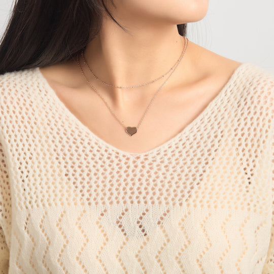 Rose Gold Plated Double Layered Heart Necklace - Philip Jones Jewellery