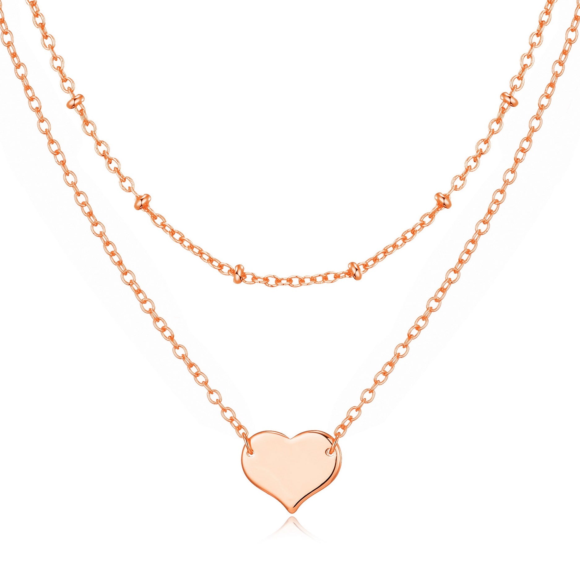 Rose Gold Plated Double Layered Heart Necklace - Philip Jones Jewellery