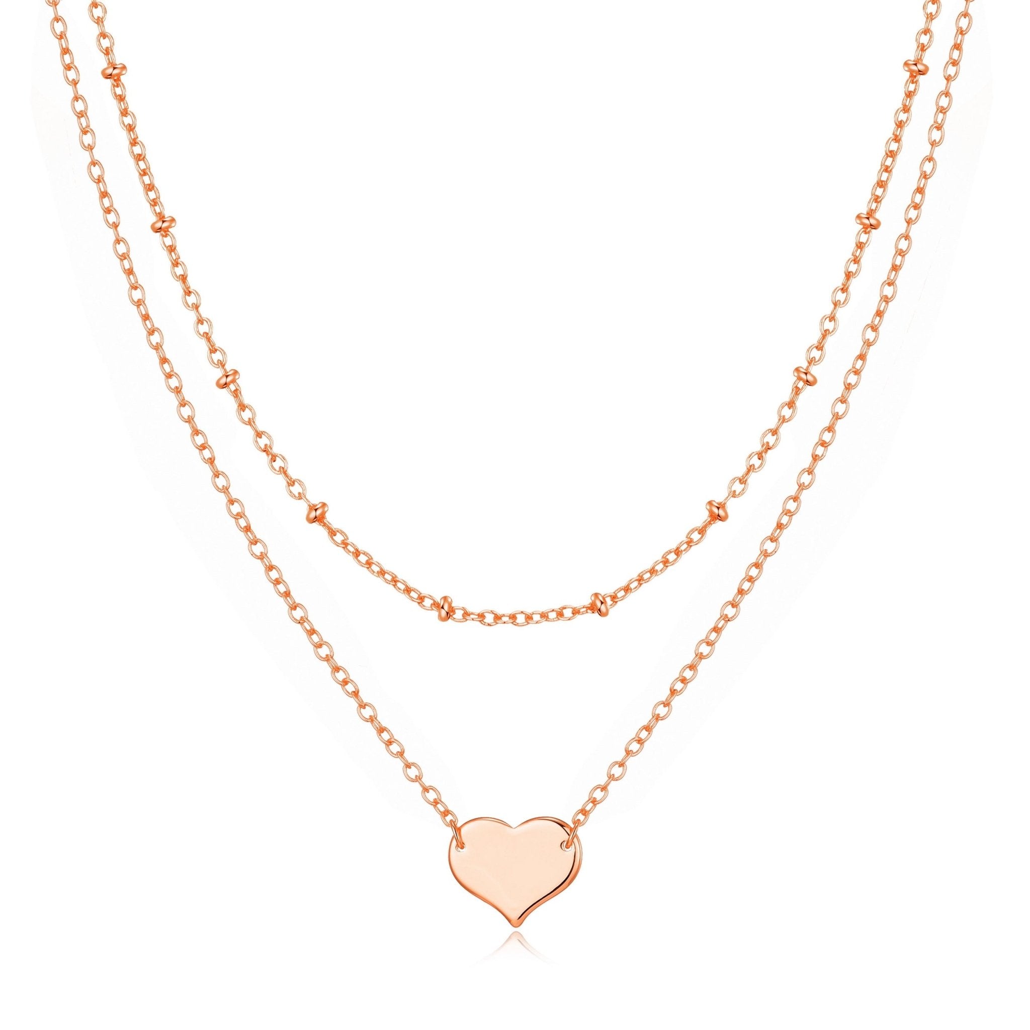 Rose Gold Plated Double Layered Heart Necklace - Philip Jones Jewellery