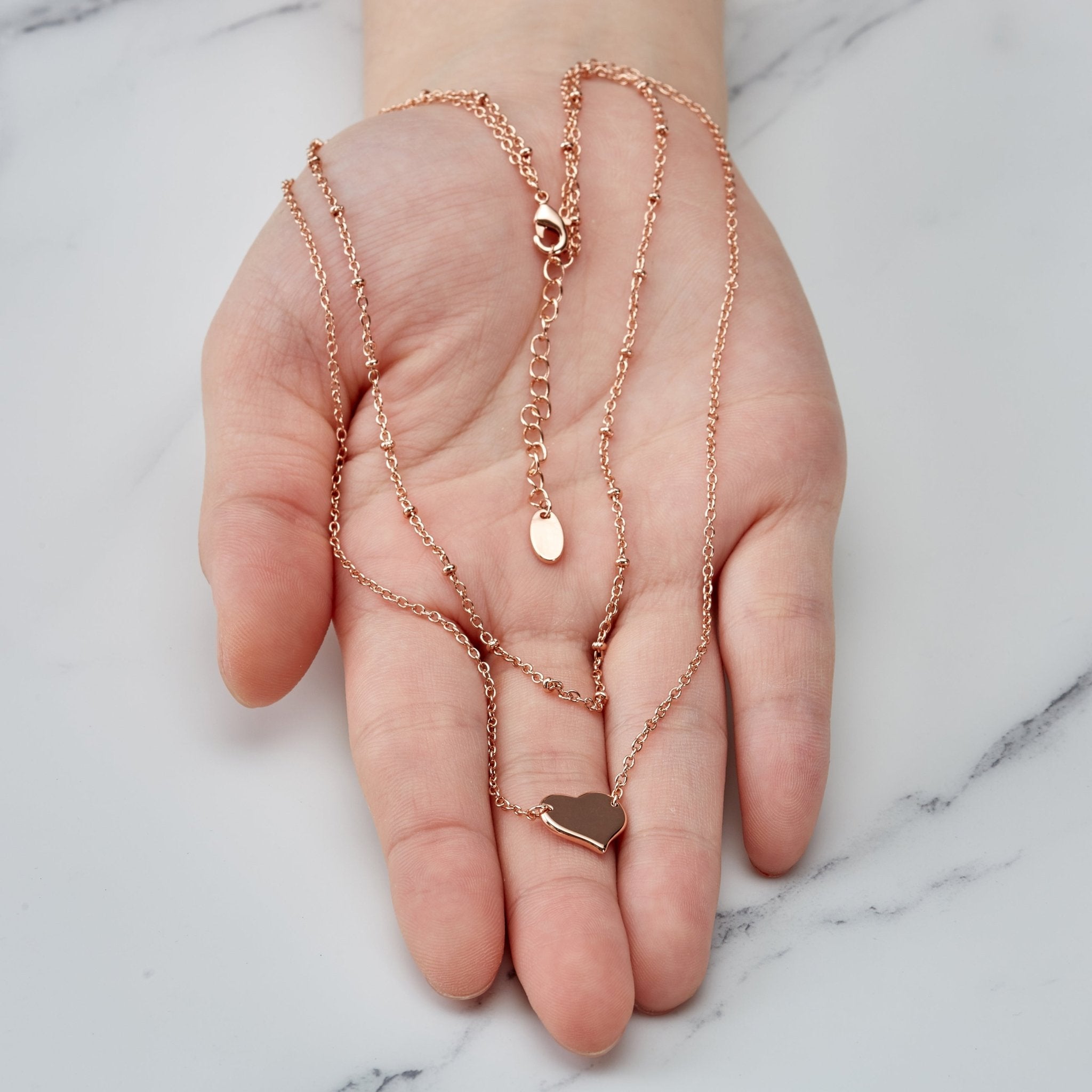 Rose Gold Plated Double Layered Heart Necklace - Philip Jones Jewellery