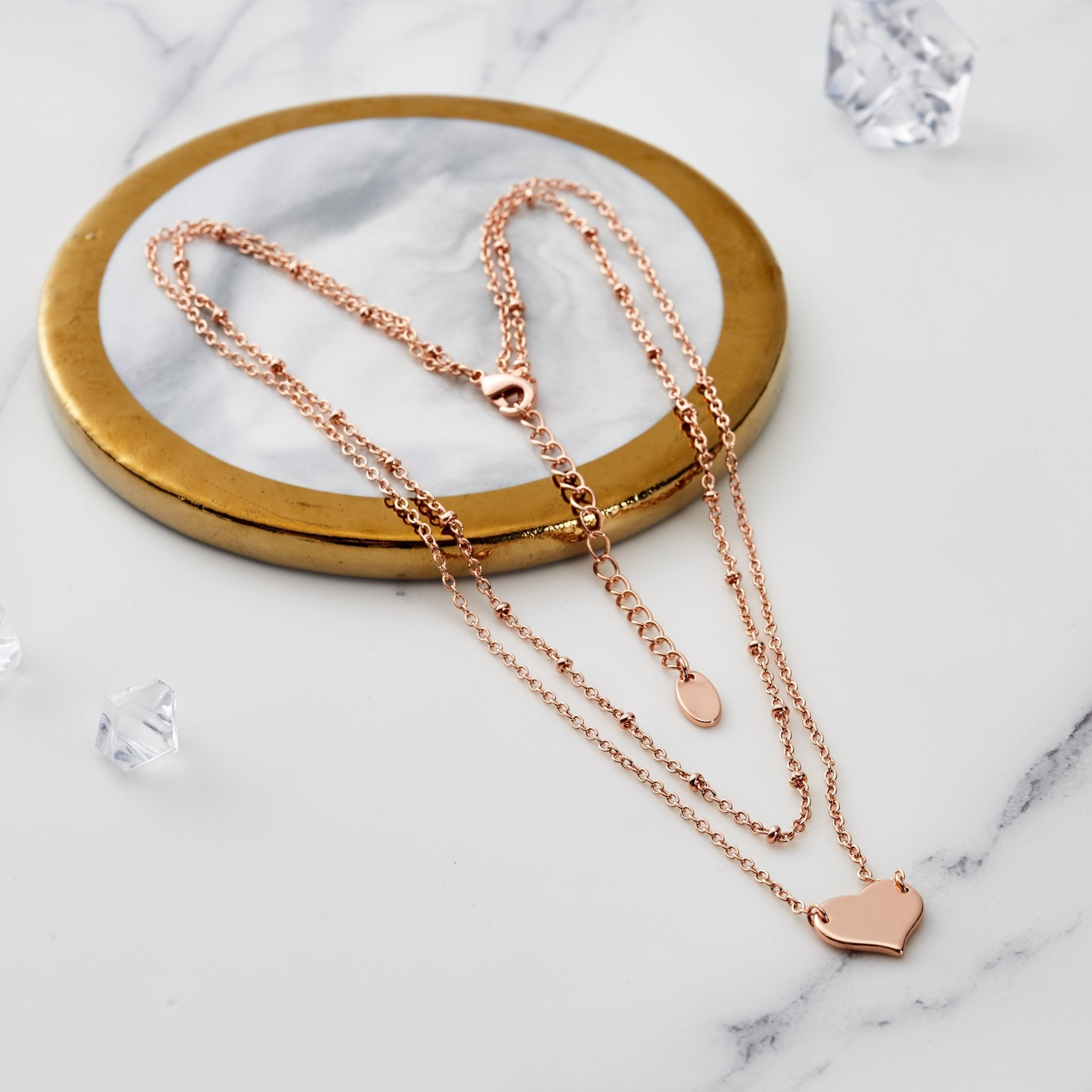 Rose Gold Plated Double Layered Heart Necklace - Philip Jones Jewellery