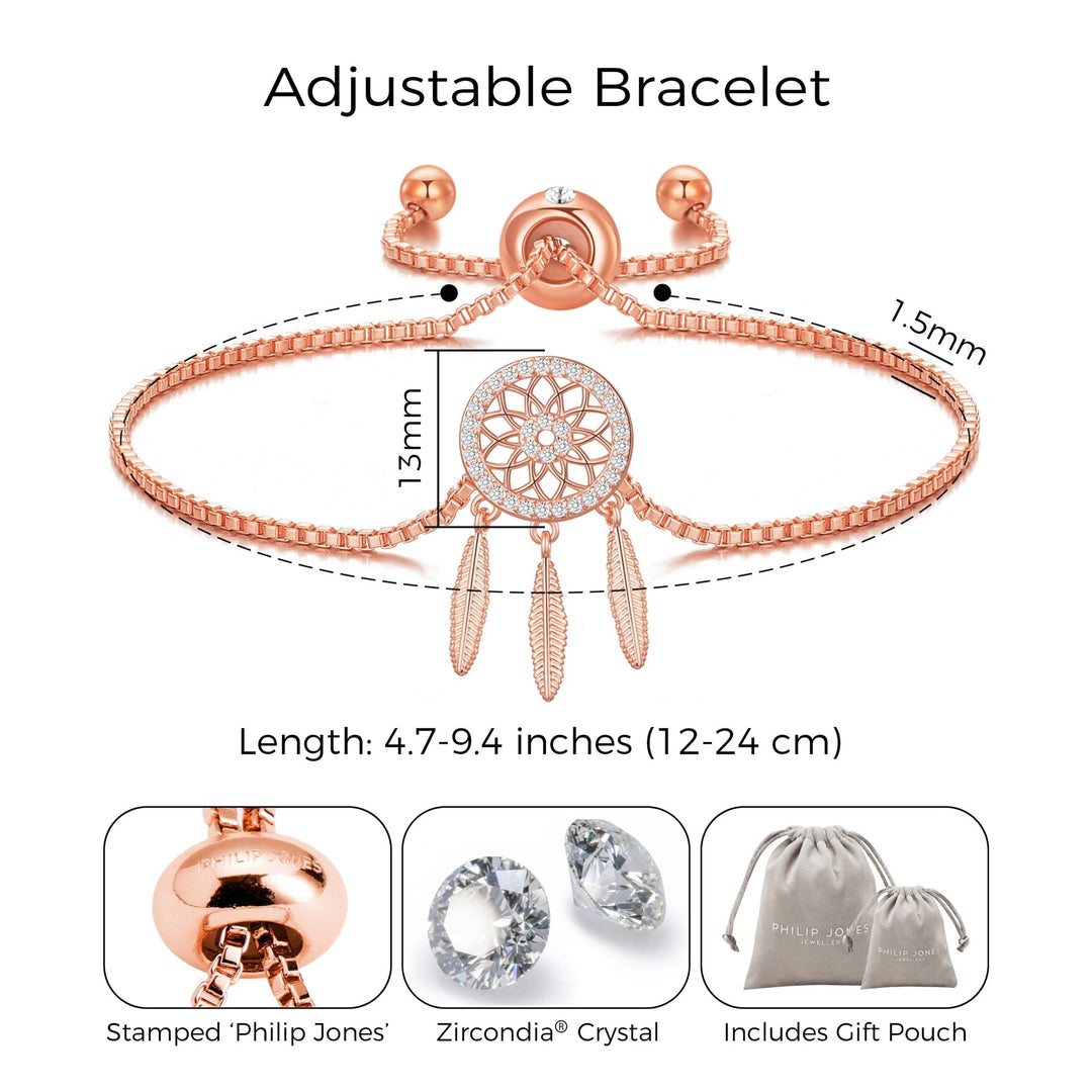 Rose Gold Plated Dream Catcher Friendship Bracelet Created with Zircondia® Crystals - Philip Jones Jewellery