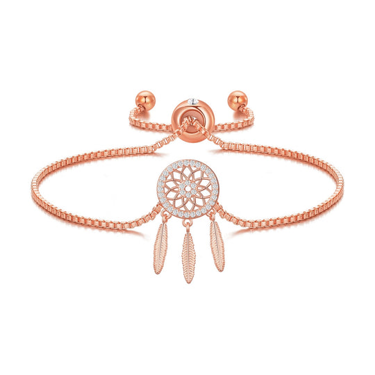 Rose Gold Plated Dream Catcher Friendship Bracelet Created with Zircondia® Crystals - Philip Jones Jewellery