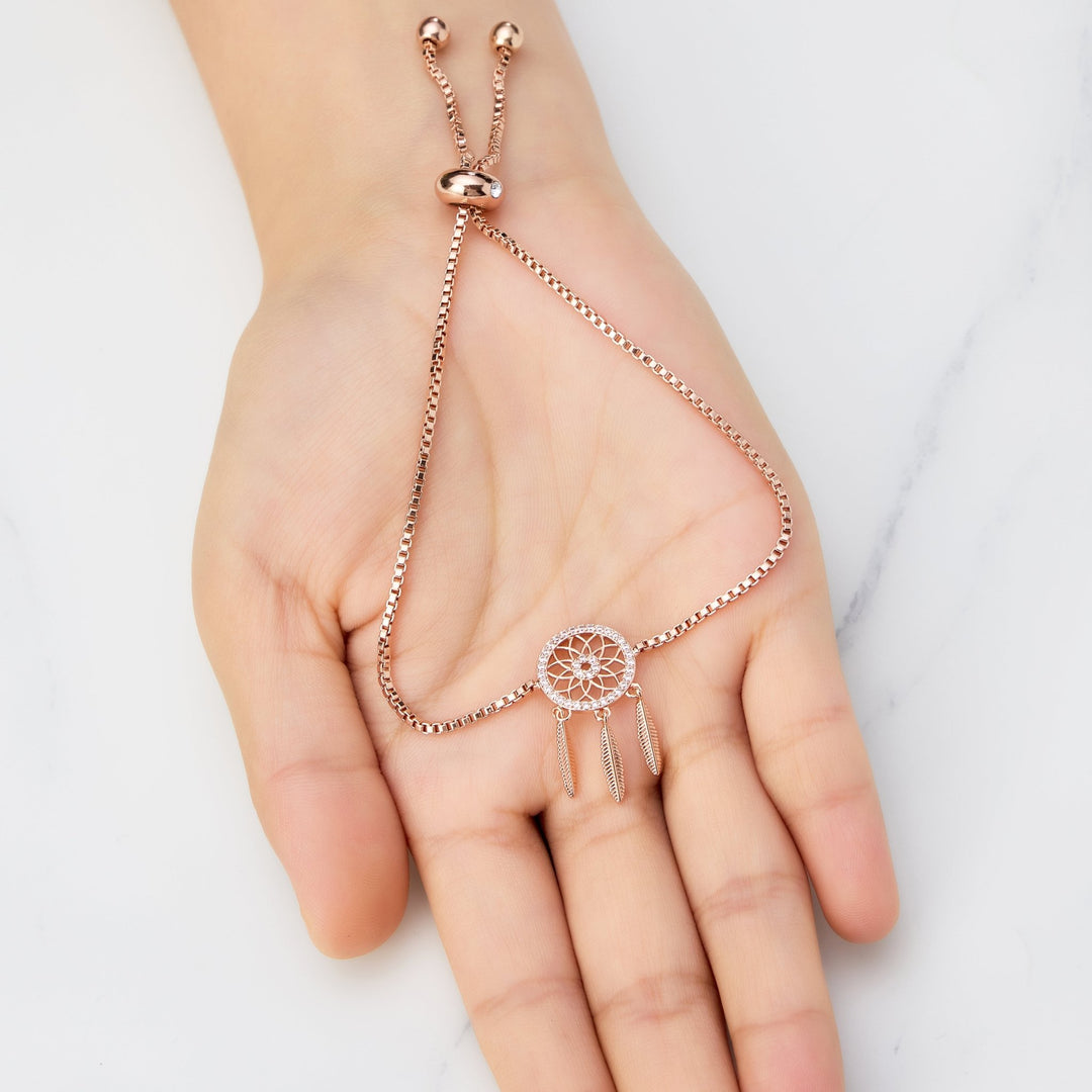 Rose Gold Plated Dream Catcher Friendship Bracelet Created with Zircondia® Crystals - Philip Jones Jewellery