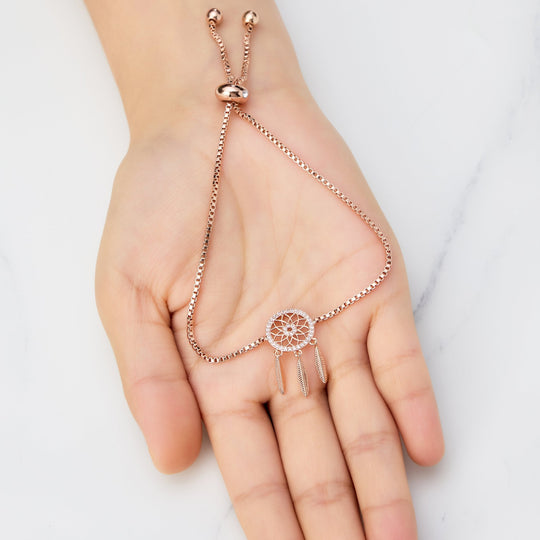 Rose Gold Plated Dream Catcher Friendship Bracelet Created with Zircondia® Crystals - Philip Jones Jewellery