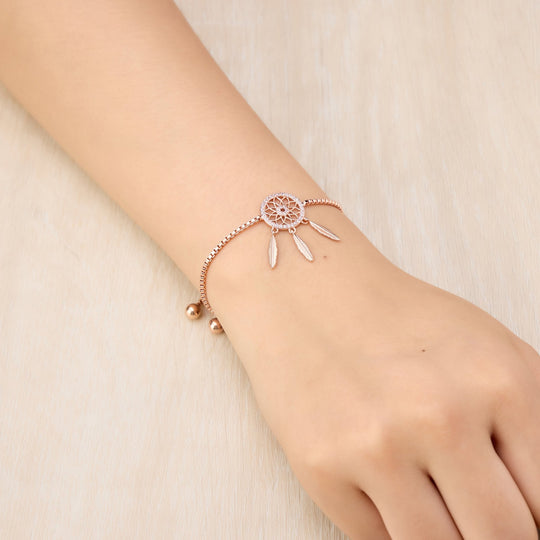 Rose Gold Plated Dream Catcher Friendship Bracelet Created with Zircondia® Crystals - Philip Jones Jewellery