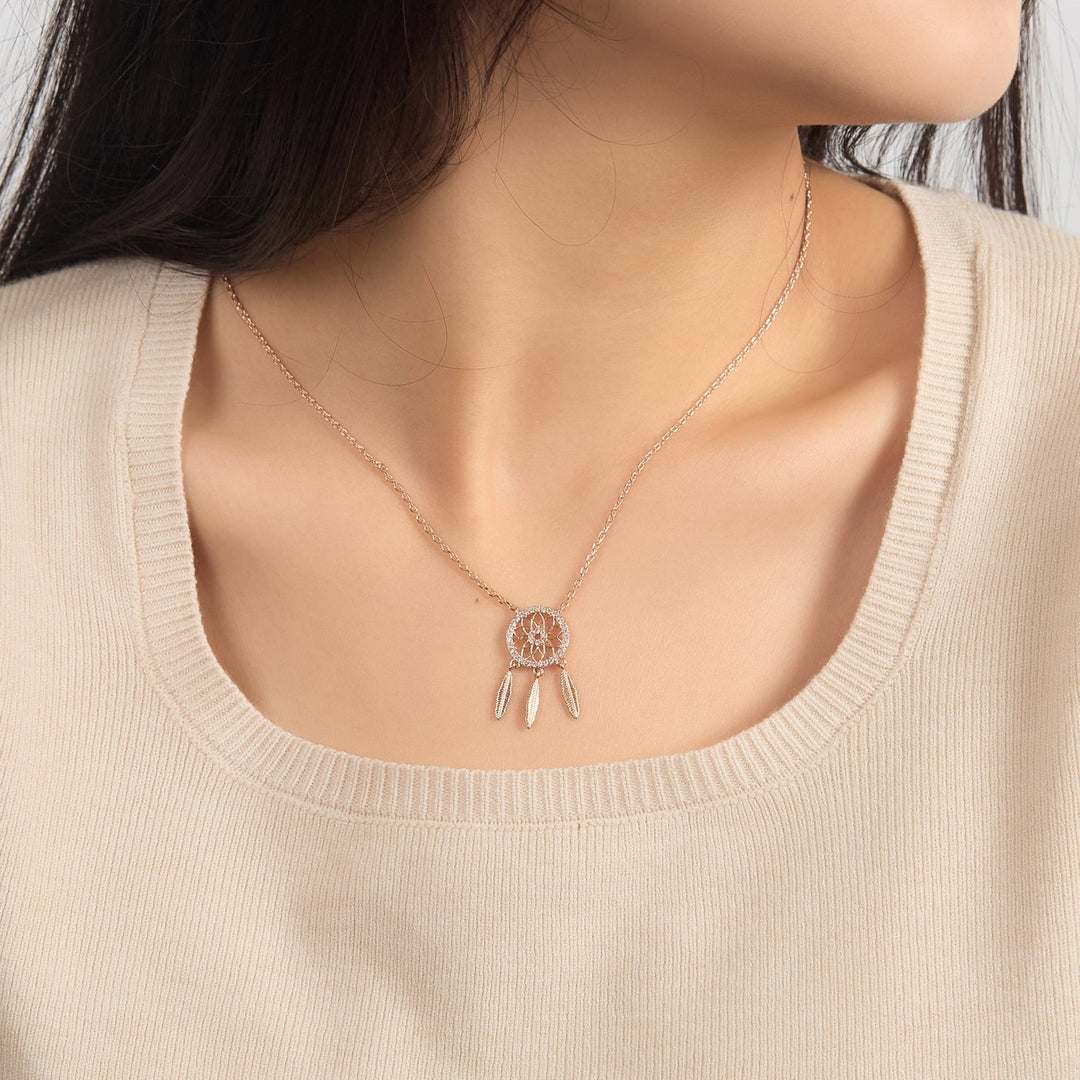 Rose Gold Plated Dream Catcher Necklace Created with Zircondia® Crystals - Philip Jones Jewellery