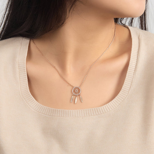 Rose Gold Plated Dream Catcher Necklace Created with Zircondia® Crystals - Philip Jones Jewellery