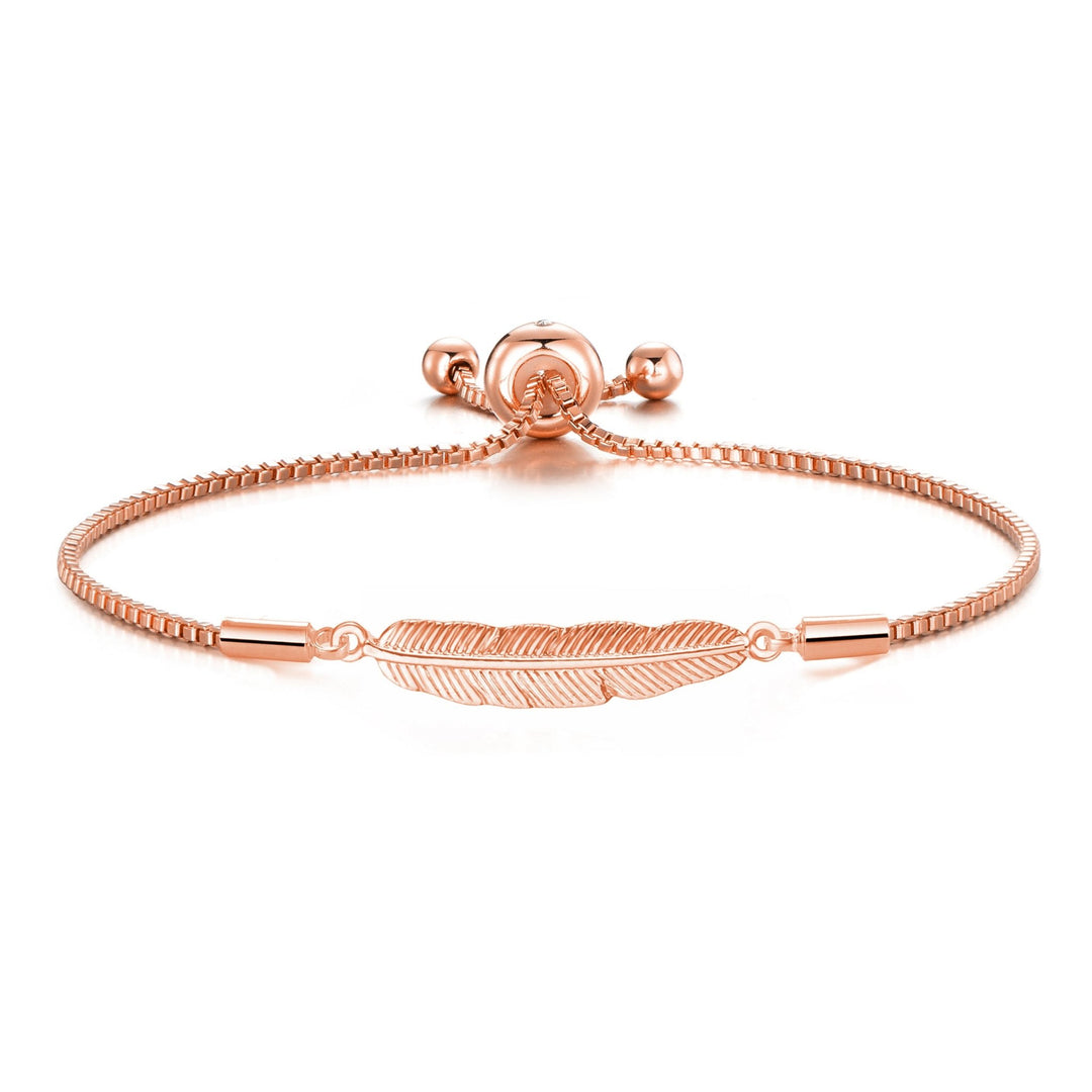 Rose Gold Plated Feather Friendship Bracelet Created with Zircondia® Crystals - Philip Jones Jewellery
