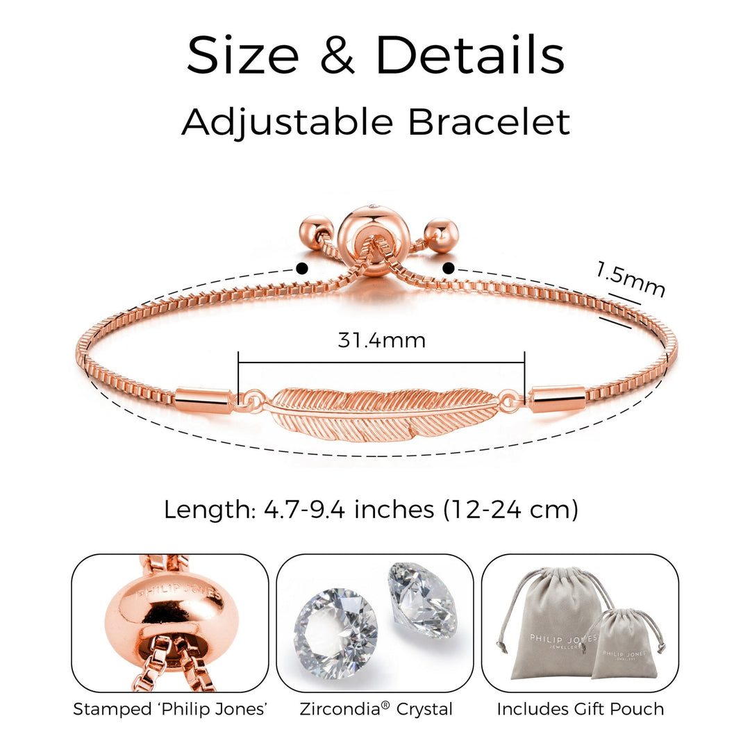 Rose Gold Plated Feather Friendship Bracelet Created with Zircondia® Crystals - Philip Jones Jewellery