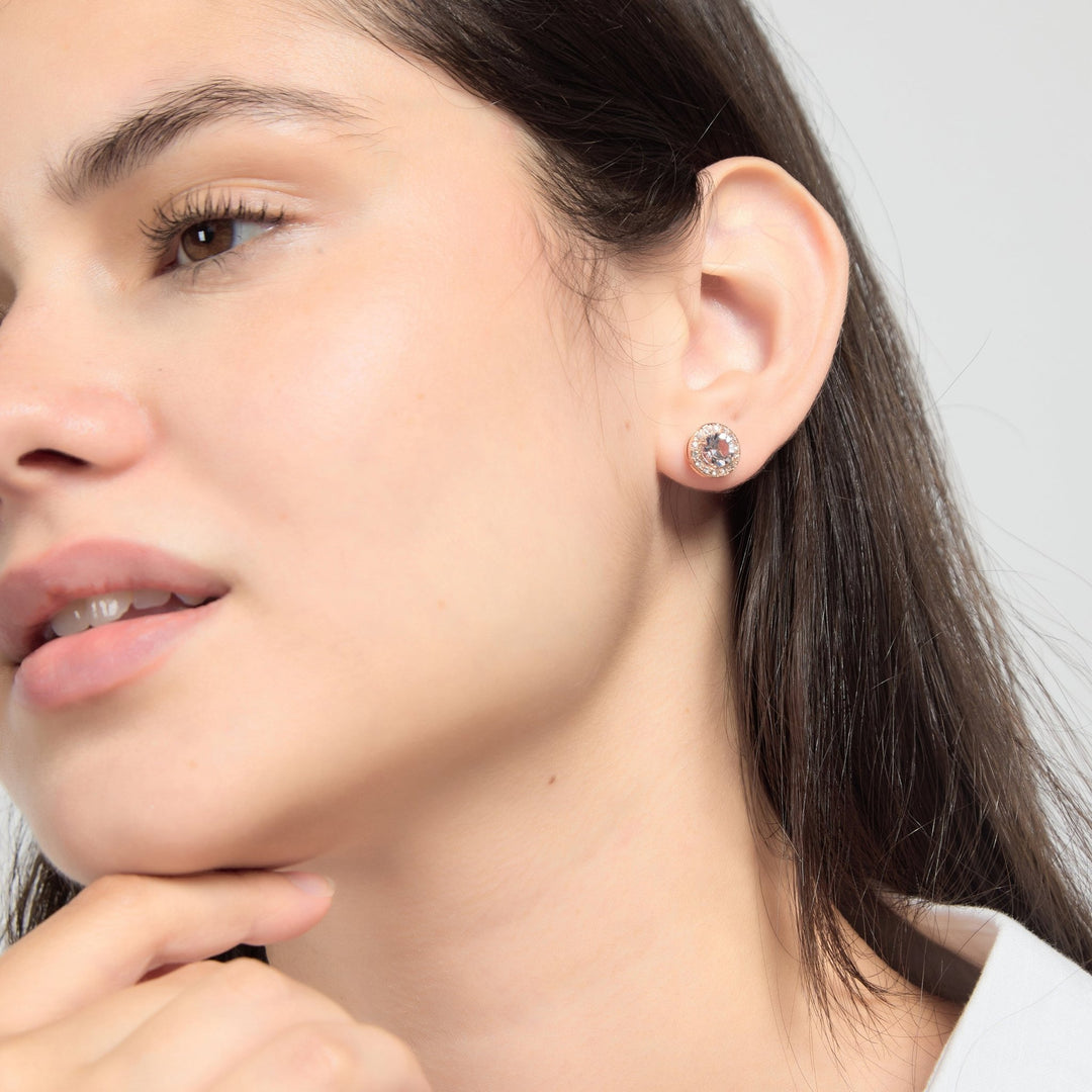 Rose Gold Plated Halo Earrings Created with Zircondia® Crystals