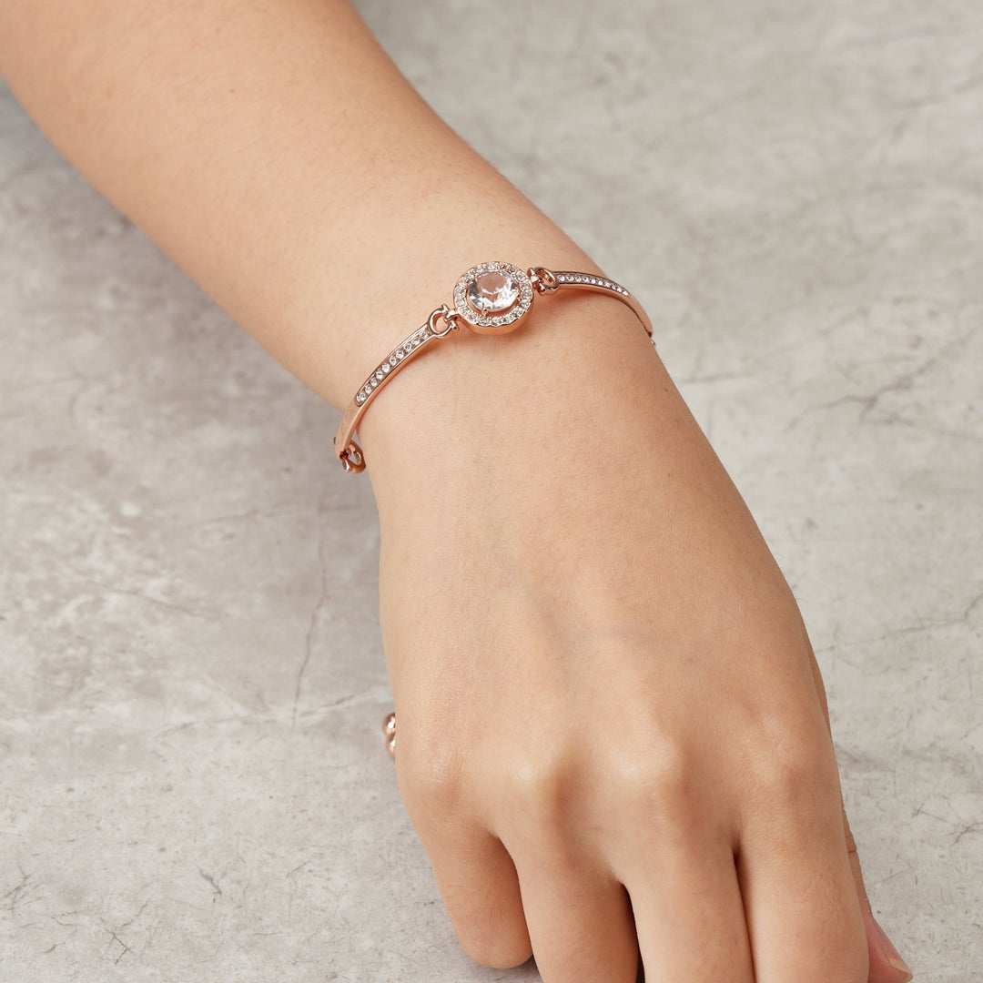 Rose Gold Plated Halo Friendship Bracelet Created with Zircondia® Crystals - Philip Jones Jewellery