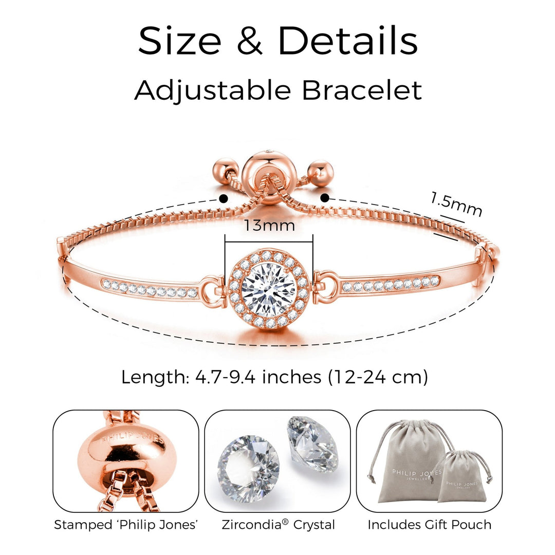 Rose Gold Plated Halo Friendship Bracelet Created with Zircondia® Crystals - Philip Jones Jewellery