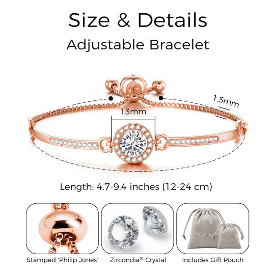 Rose Gold Plated Halo Friendship Bracelet Created with Zircondia® Crystals - Philip Jones Jewellery