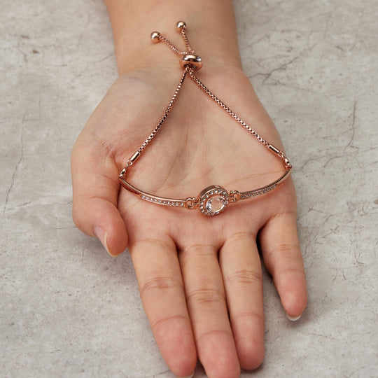 Rose Gold Plated Halo Friendship Bracelet Created with Zircondia® Crystals - Philip Jones Jewellery