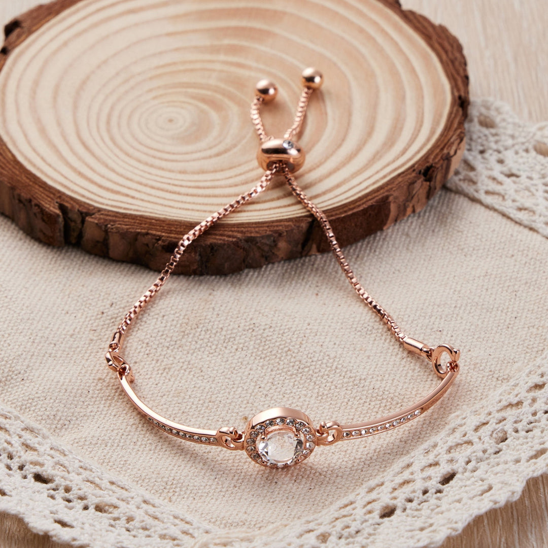 Rose Gold Plated Halo Friendship Bracelet Created with Zircondia® Crystals - Philip Jones Jewellery