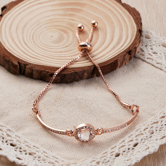 Rose Gold Plated Halo Friendship Bracelet Created with Zircondia® Crystals - Philip Jones Jewellery