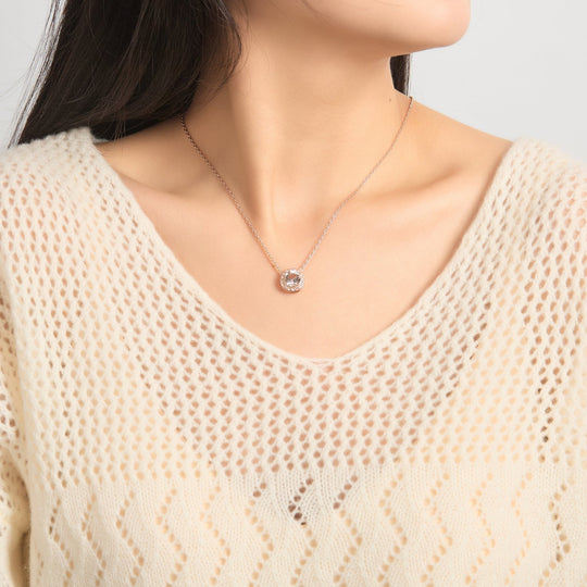 Rose Gold Plated Halo Necklace Created with Zircondia® Crystals - Philip Jones Jewellery