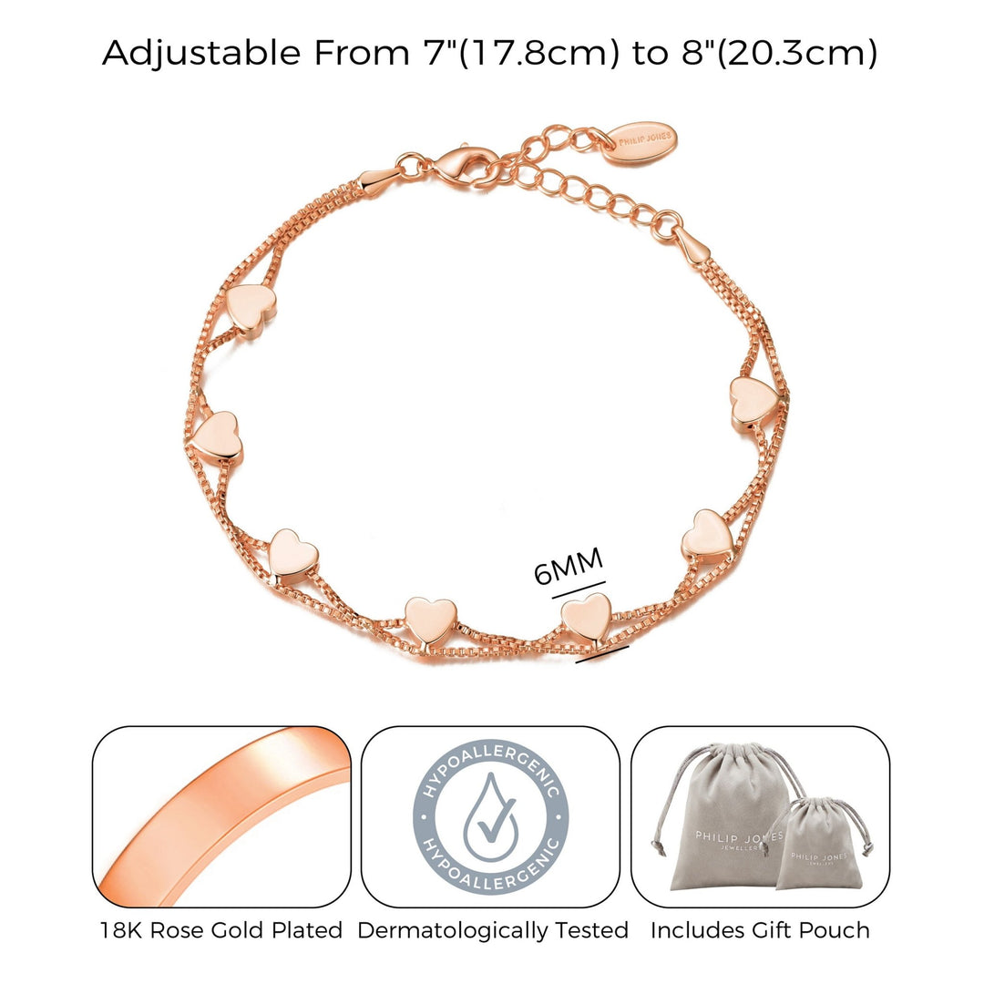 Rose Gold Plated Heart Bracelet - Philip Jones Jewellery