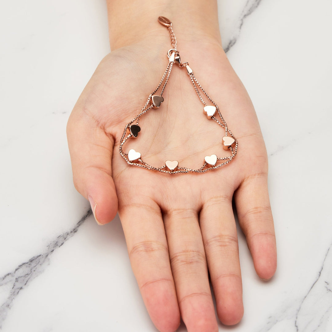 Rose Gold Plated Heart Bracelet - Philip Jones Jewellery